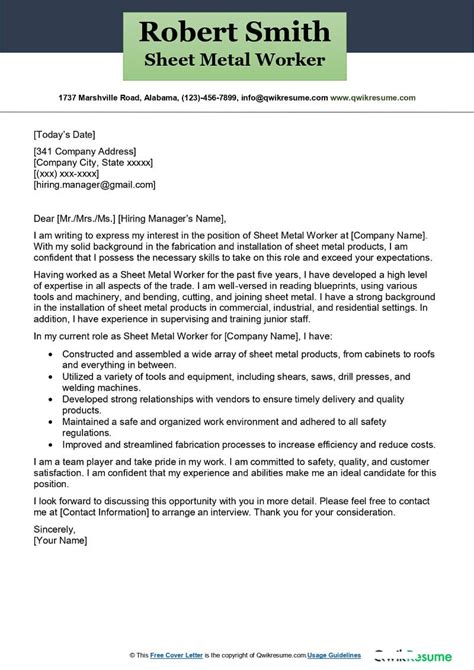 sheet metal cover letter|sheet metal cover letter sample.